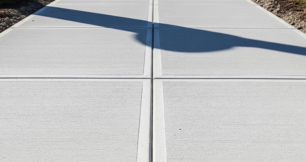 New concrete sidewalk panels with clean joints between sections