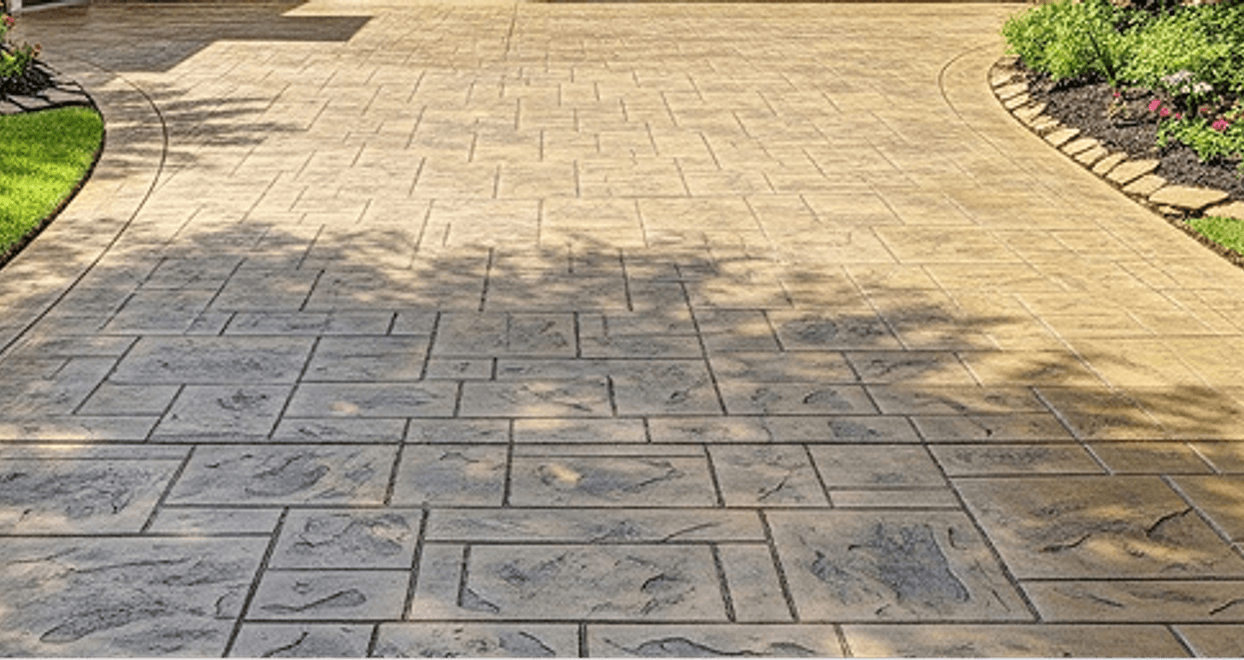 stamped concrete driveway with decorative pattern